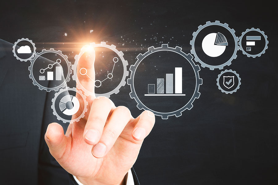 Mano con gráficos en pantalla flotante